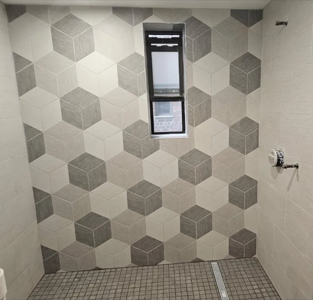 Hexagon feature wall and mosaic floor